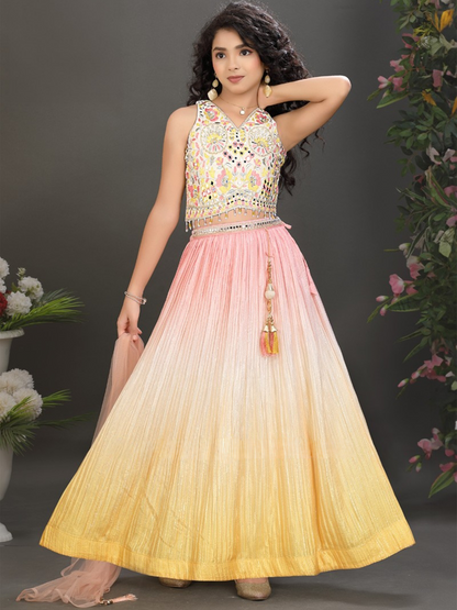Cream & Yellow Floral Lehenga Choli Set