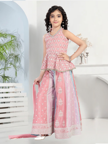 Pink Embroidered Palazzo Set