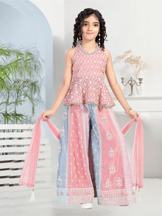 Pink Embroidered Palazzo Set