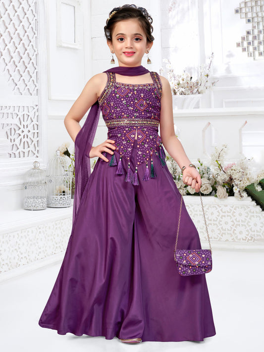 Royal Purple Embroidered Palazzo Set with Potli Bag