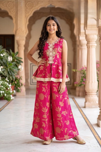 Girls' Rani Printed Front-Slit Peplum and Palazzo Set