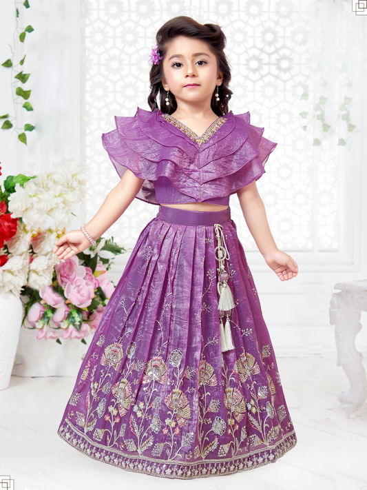 Purple Ruffled Lehenga Choli Set
