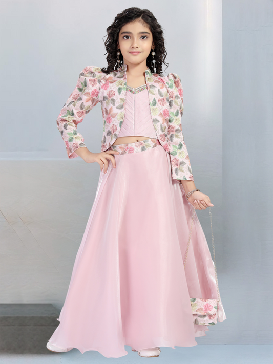 Pink Floral Jacket Lehenga Choli Set