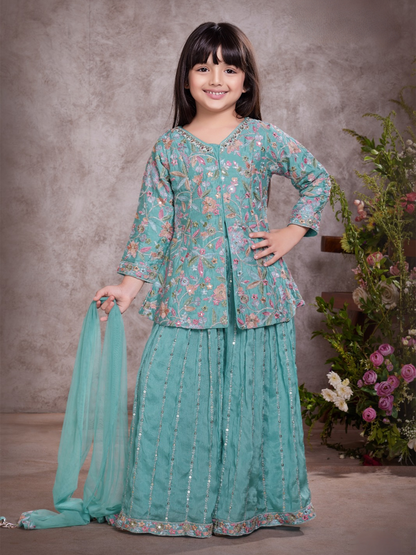 Aqua Embroidered Anarkali Set