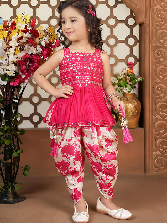 Product Name: Rani Mirror Work Peplum Top with Brocade Patiala for Girls