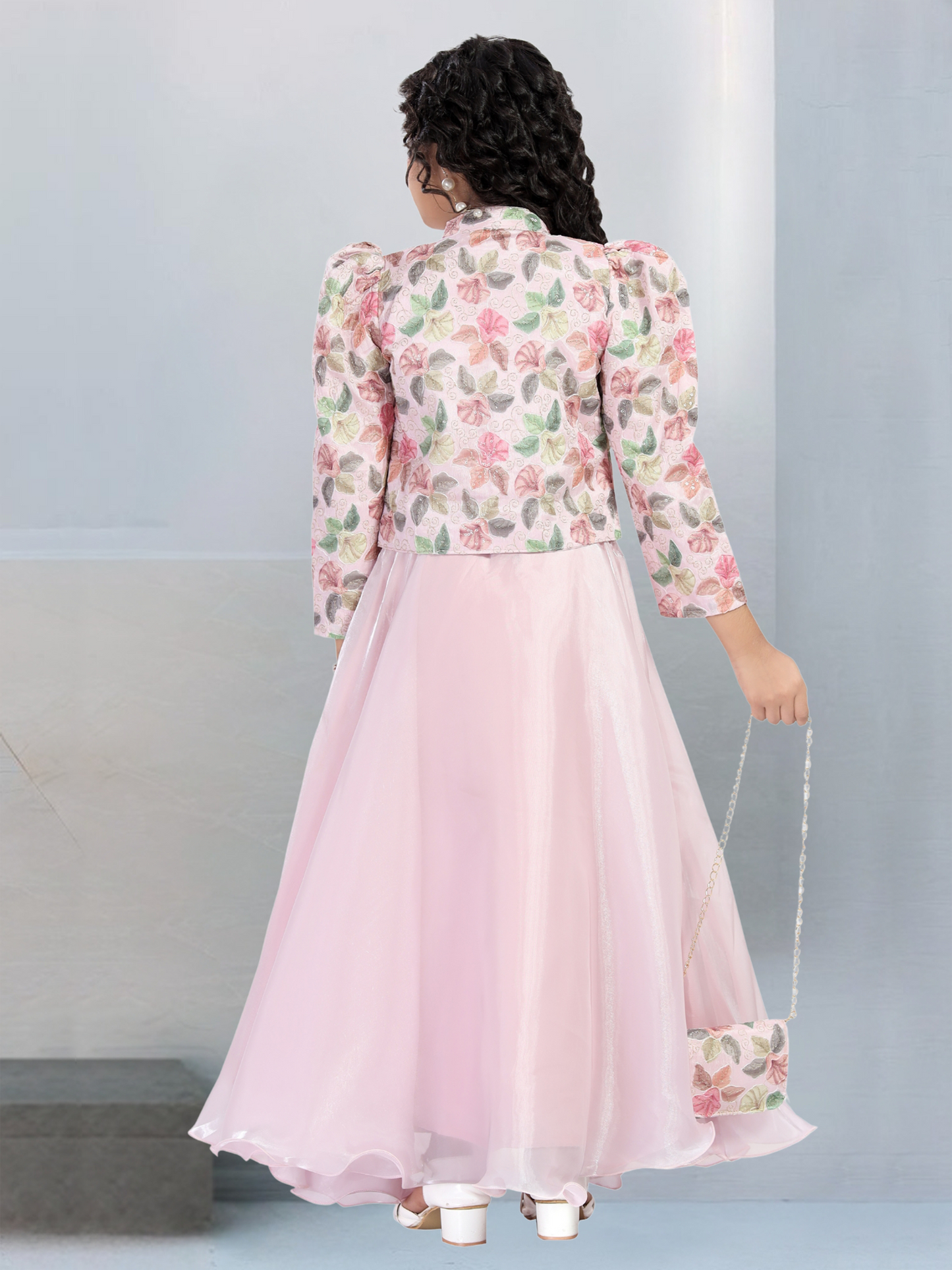 Pink Floral Jacket Lehenga Choli Set