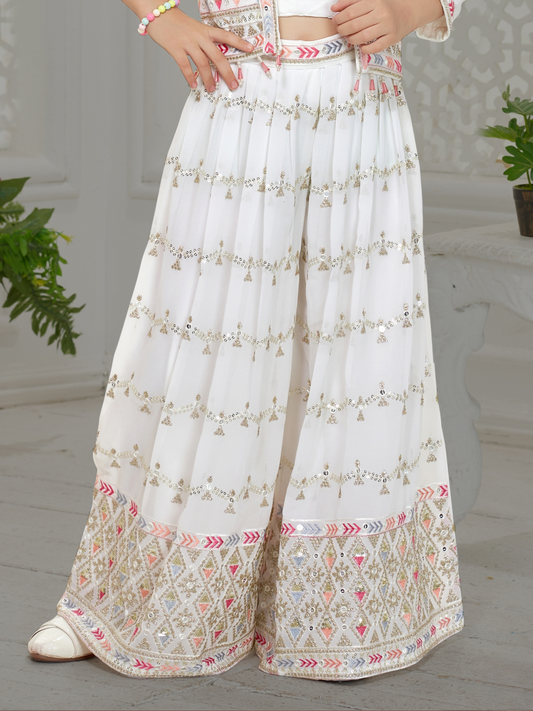 White Embroidered Jacket Plazzo Set